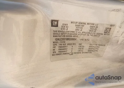 2011 Chevrolet Tahoe Commercial Fleet из США, поврежденный, VIN 1GNLC2E01BR330664